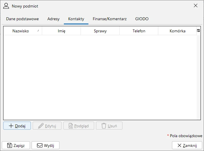 Podmiot - kontakty