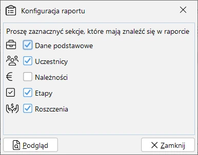 Konfiguracja raportu szczegółowego