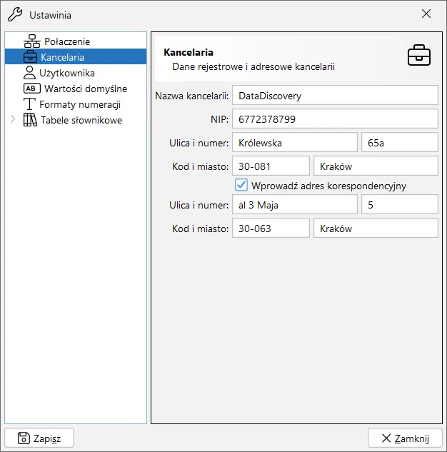 Ustawienia - kancelaria